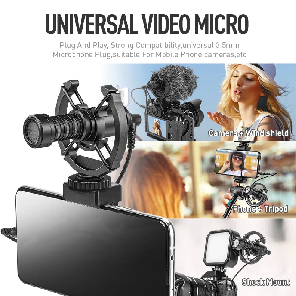 Audio Array AM-C18 Omnidirectional Condenser Shotgun Microphone kit with 3.5mm Connector with Led & Tripod for Smartphone - Image 5
