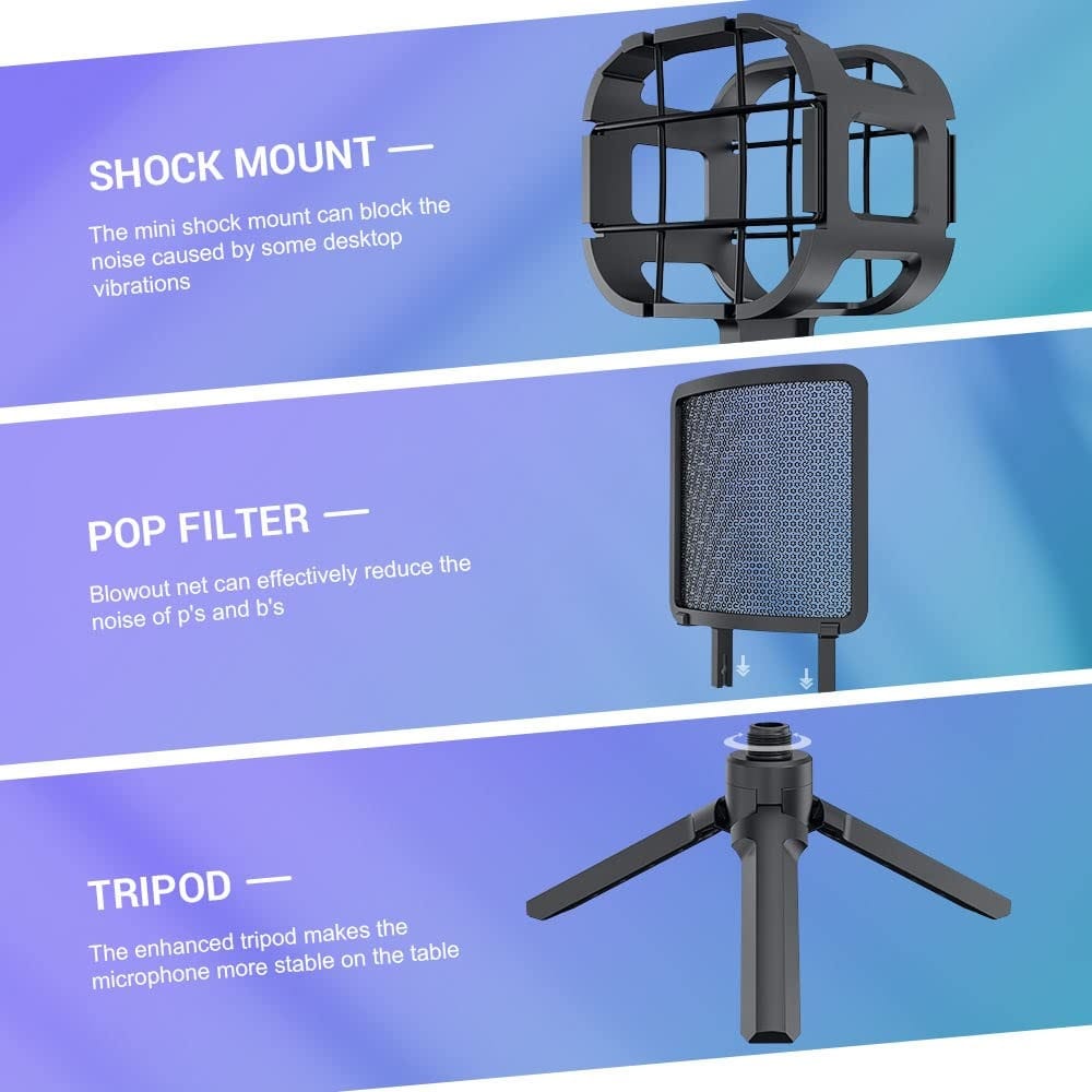 Audio Array AM-C32 RGB USB Condenser Microphone with Tripod Pop Filter and Shock Mount - Image 3