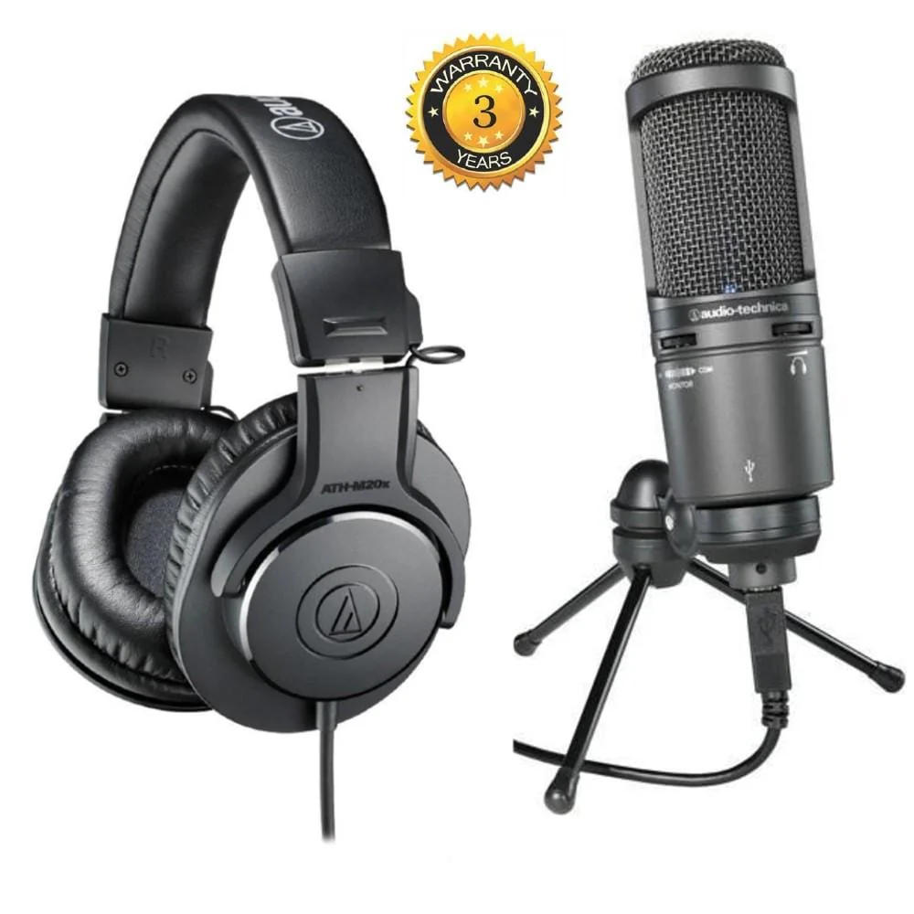 Audio-Technica Home Creation Bundle With AT2020 USB Plus Cardioid Condenser USB Microphone & ATH-M20X Headphone - Image 2