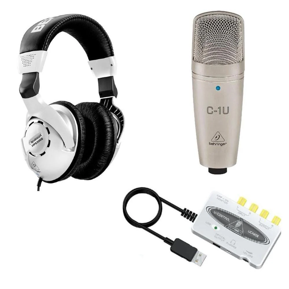 Behringer Bundle 2.0 C-1U USB Microphone UCA202 USB-Audio Interface With  HPS3000 Studio Headphones