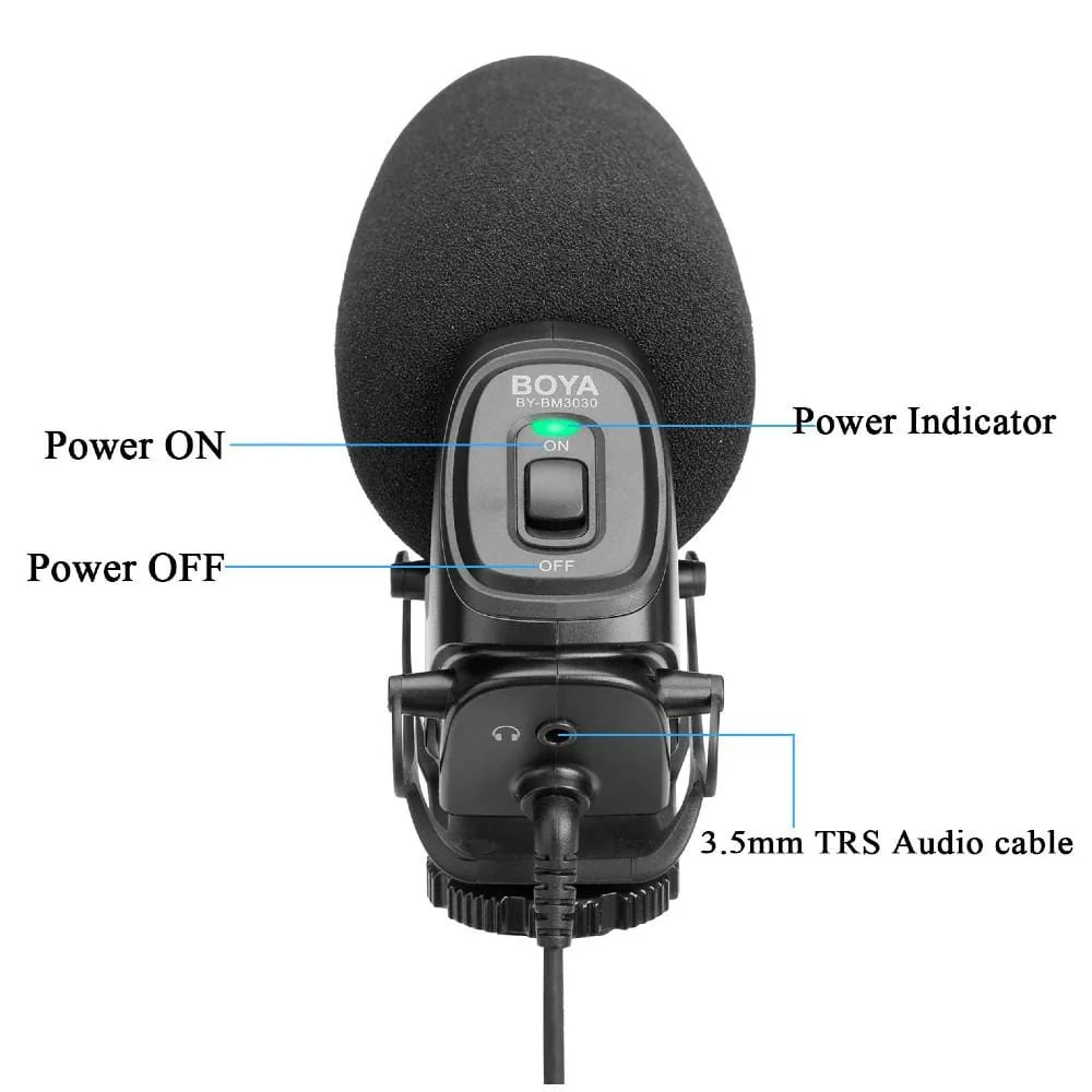 Boya BY-BM3030 On-Camera Super-Cardioid Condenser Shotgun Microphone - Open Box - Image 5