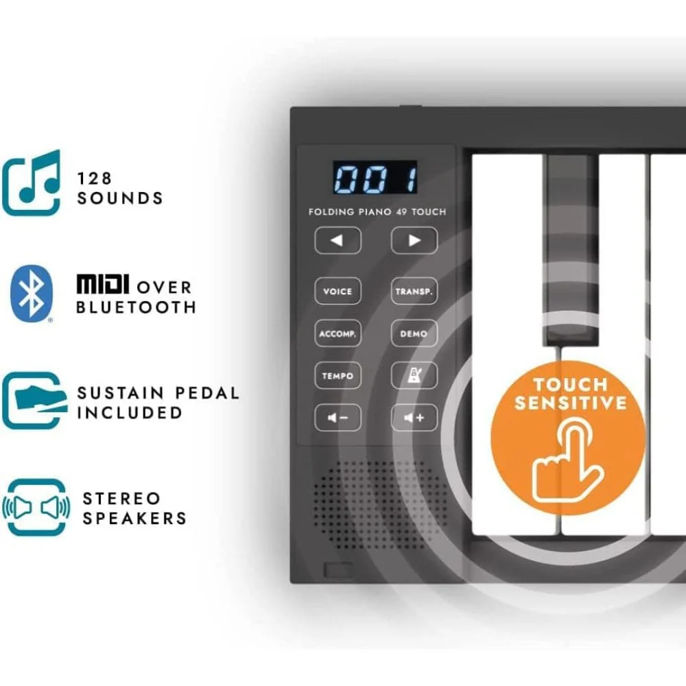 Carry-on FP-49 Touch 49 Key Touch Sensitive Portable Folding Digital Piano - Image 6