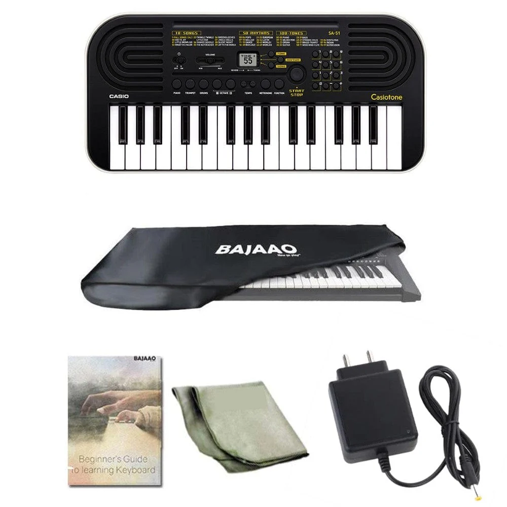 Casio SA-51 Casiotone 32 Key Kids Mini Portable Keyboard with Adapter, Polishing Cloth, Dust Cover, Online Lessons, Warranty & Ebook