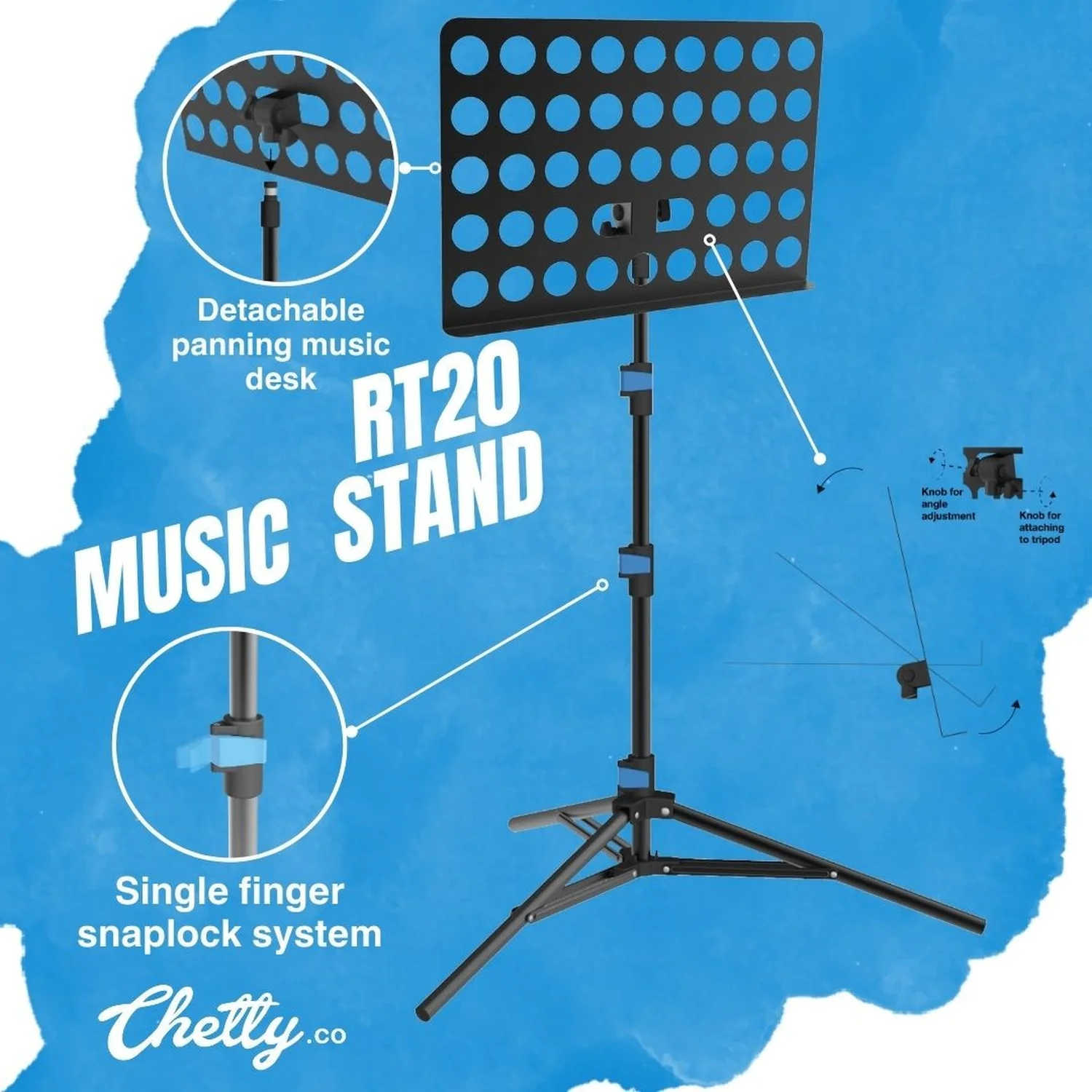 Chetty RT20 Collapsible Tripod Detachable Music Stand with Detachable Music Mount - Image 2