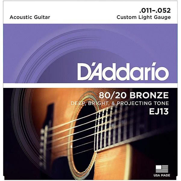 D'Addario EJ13 80/20 Bronze Custom Light Acoustic Guitar Strings - 0.11-0.52