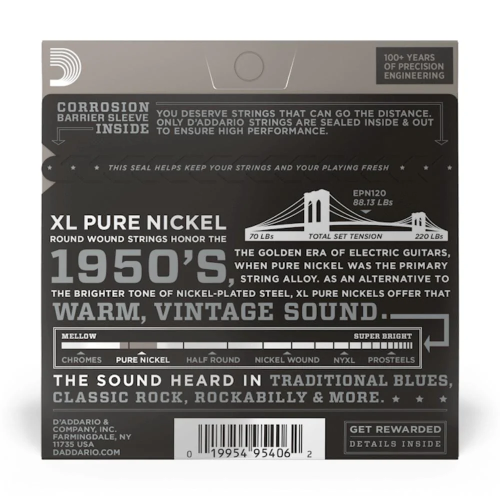 D'Addario EPN120 XL Pure Nickel Wound Super Light Electric Guitar Strings 09-41 - Image 3