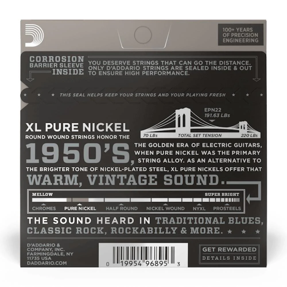 D'Addario EPN22 XL Pure Nickel Wound Jazz Medium Electric Guitar Strings 13-56 - Image 3