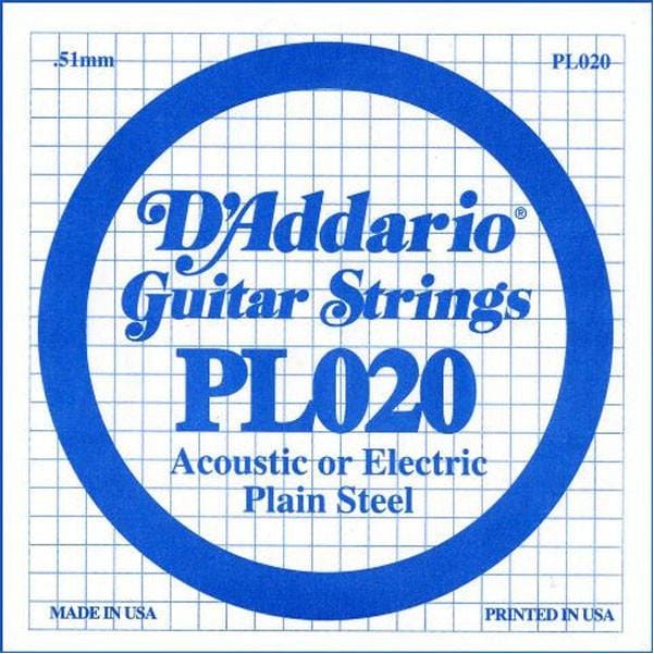 D'Addario PL020 Single Plain Steel Guitar String - Set Of 3 - 0.020