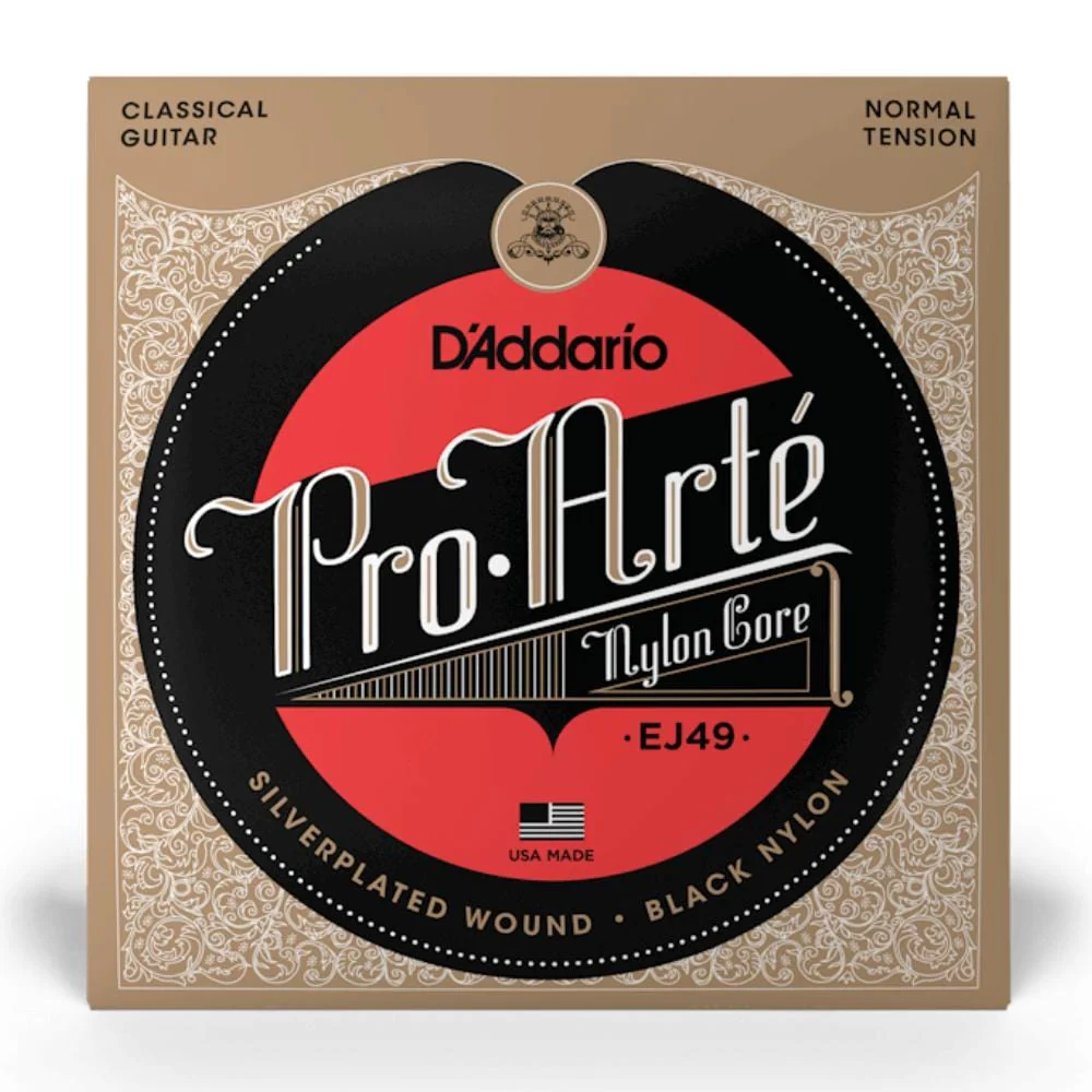 DAddario Pro-Arté EJ49 Silver Plated Wrap Black Nylon Classical Guitar String Set