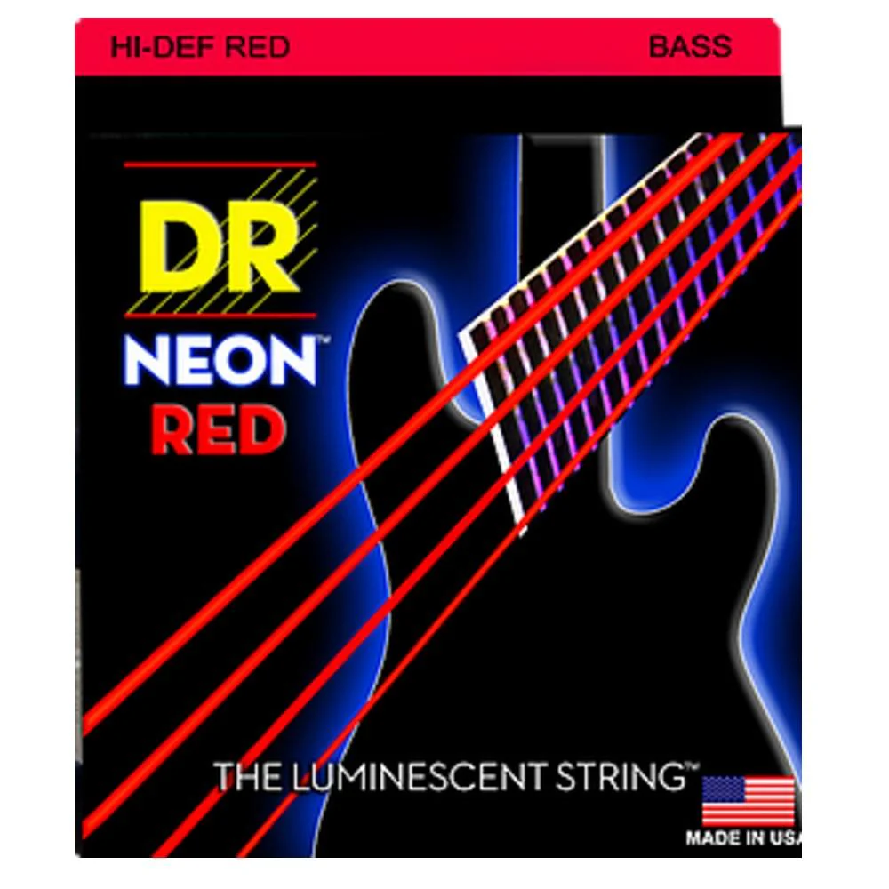 DR String NRB HI-DEF Neon Red Coated Bass Guitar Strings