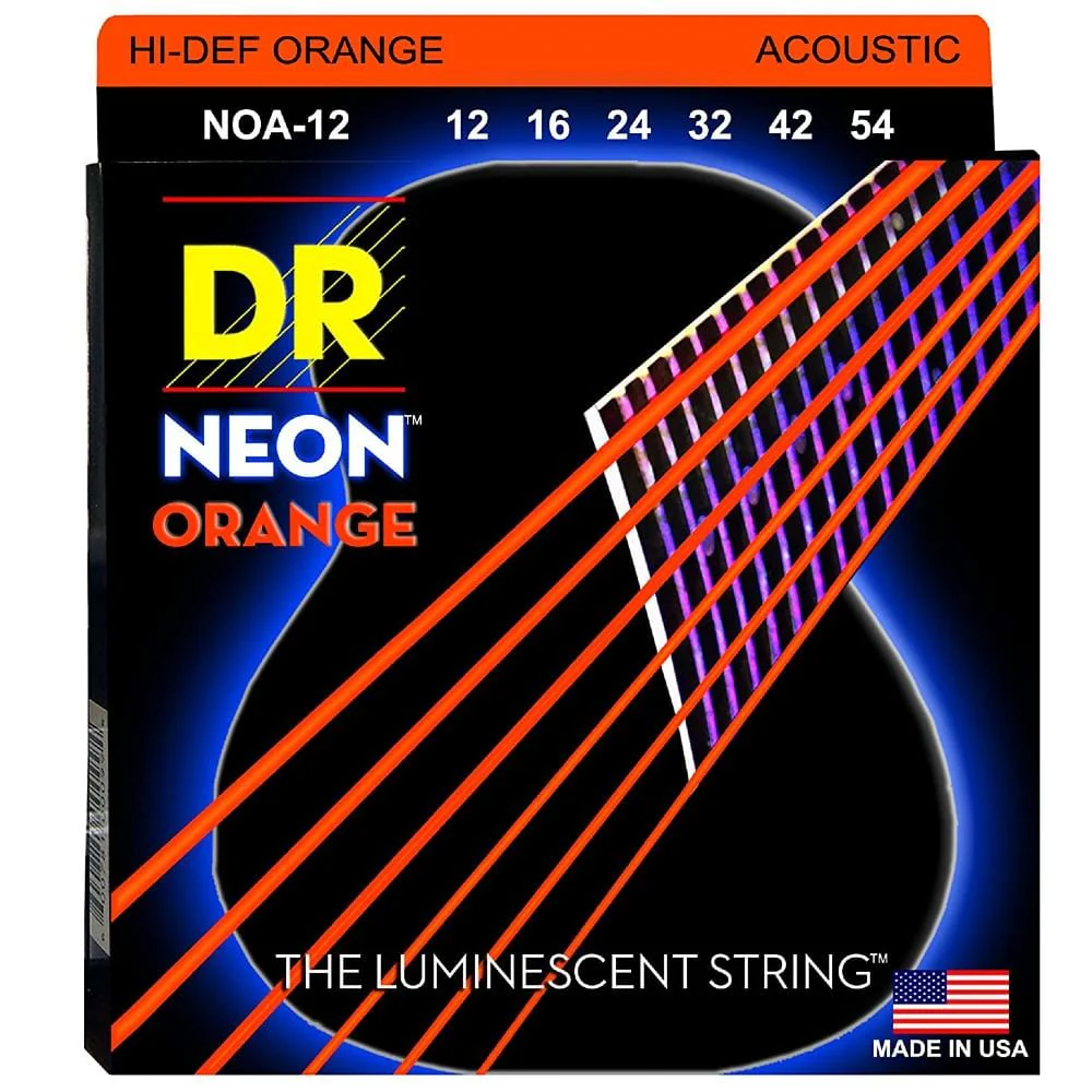 DR Strings NOA-12 Neon Orange Coated Phosphor Bronze Acoustic Guitar Strings Set - 12-54