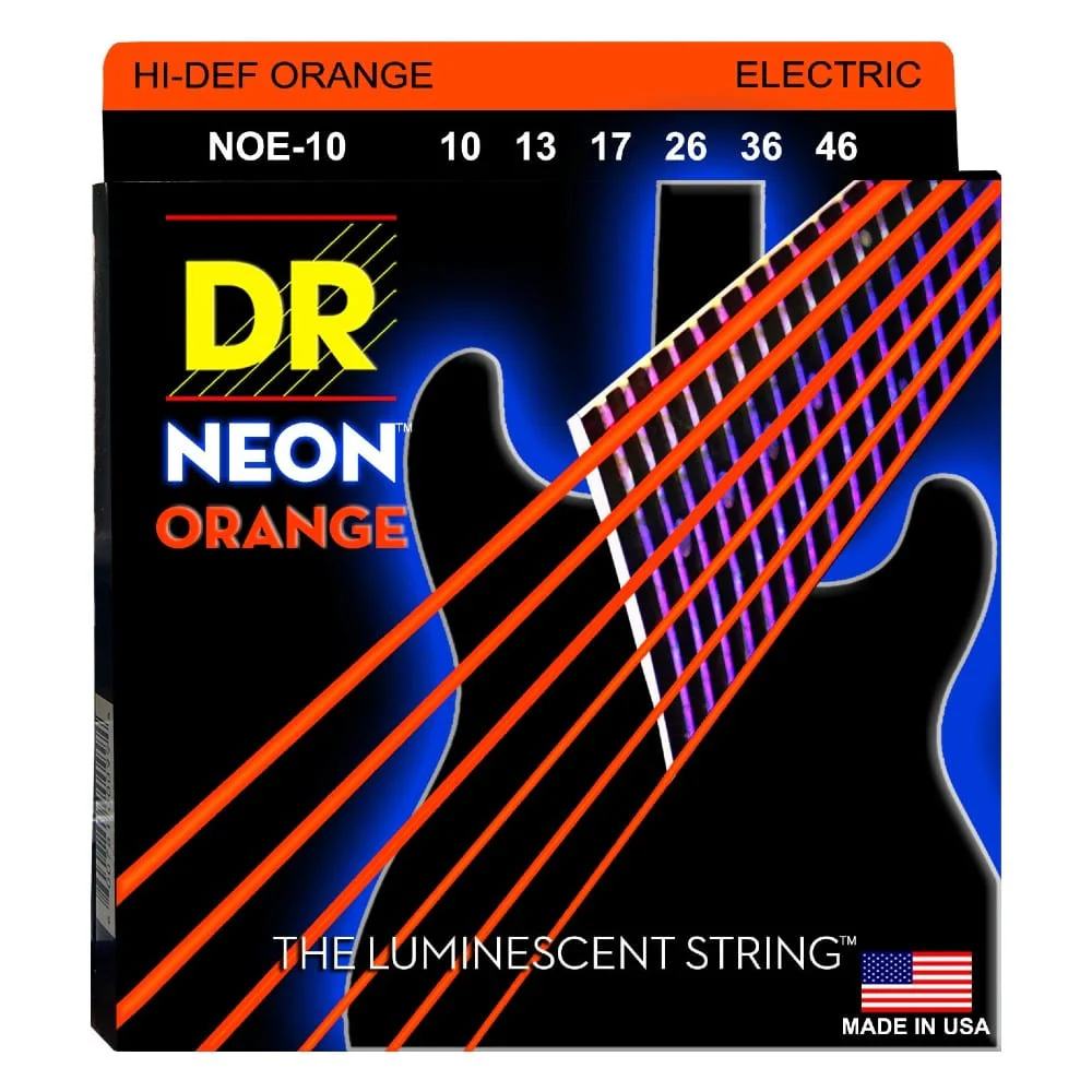 DR Strings NOE-10 Electric Guitar Strings, Medium - NEON HiDef Orange
