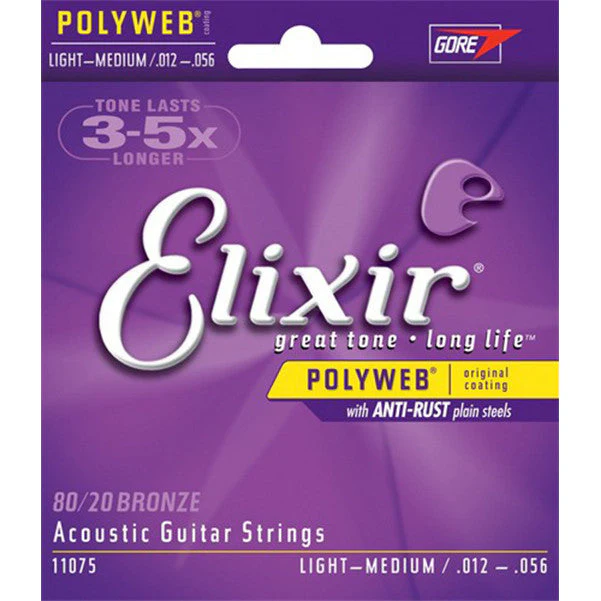 Elixir 11075 Acoustic Guitar Strings - PolyWeb, Light-Medium