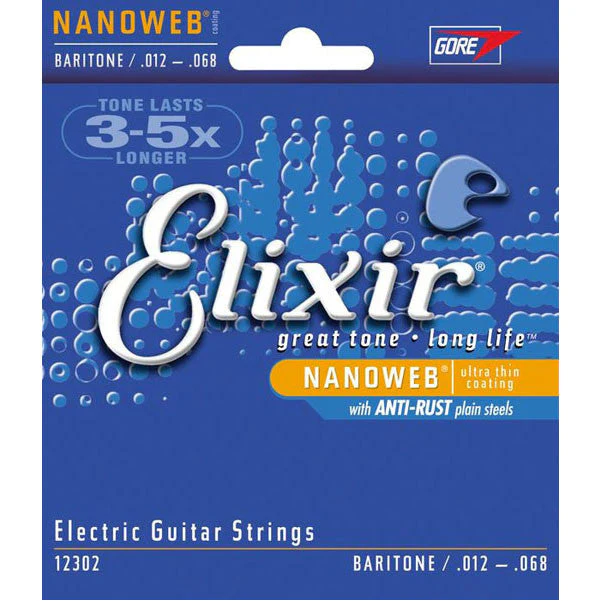 Elixir 12302 Nanoweb Baritone Electric Guitar Strings - 0.012-0.068
