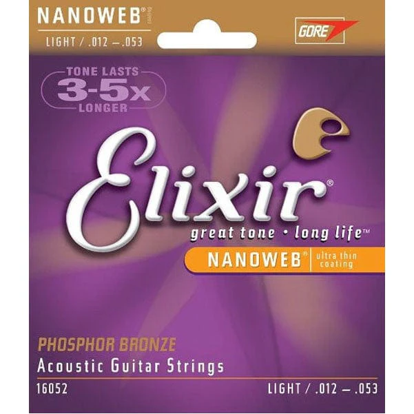 Elixir 16052 Nanoweb Phosphor Bronze Acoustic Strings Light .012- .053