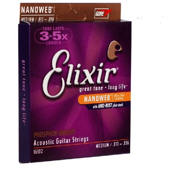 Elixir 16102 Acoustic Guitar Strings - Nanoweb, Phosphor Bronze, Medium