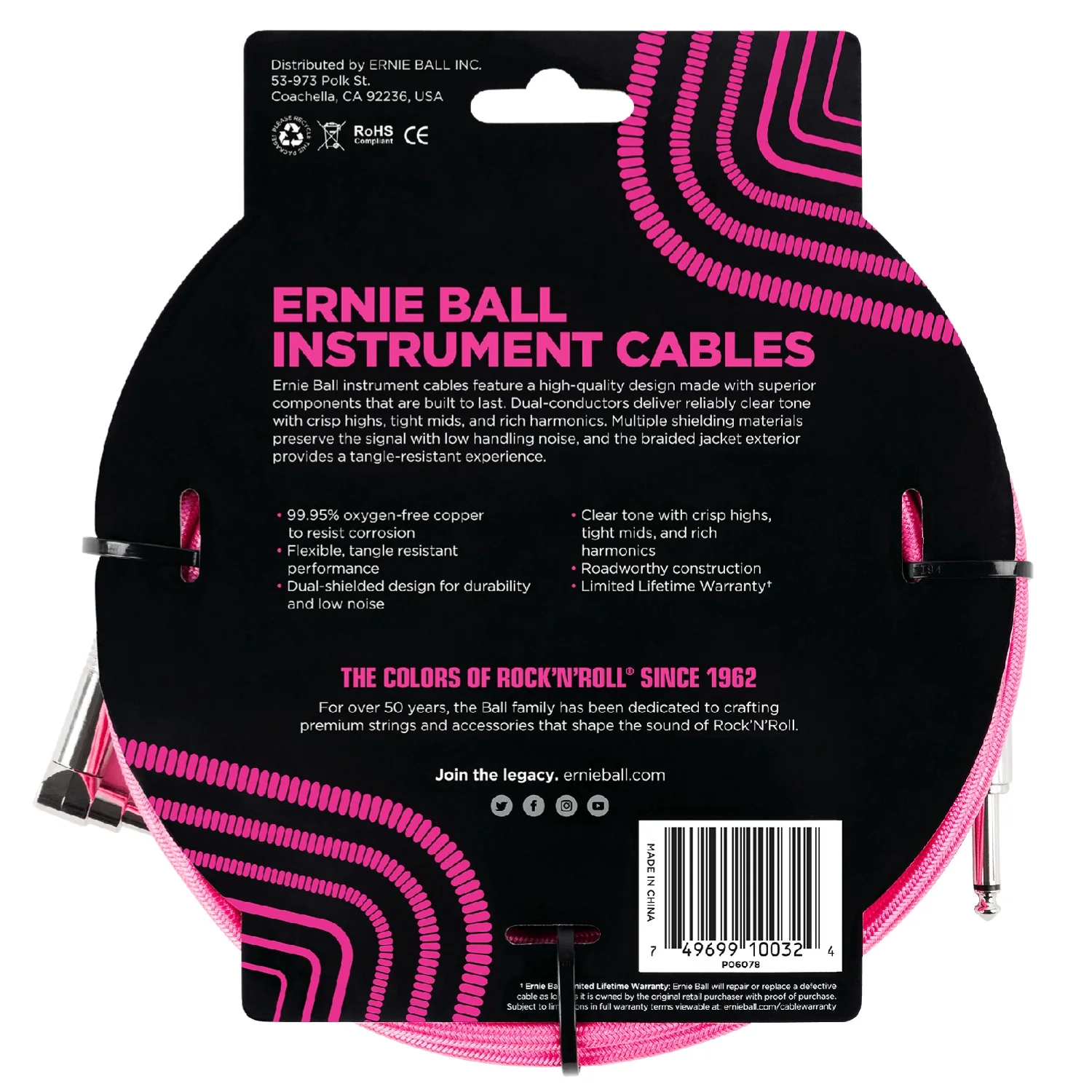 Ernie Ball 10' Braided Straight Angle Instrument Cable - Image 4