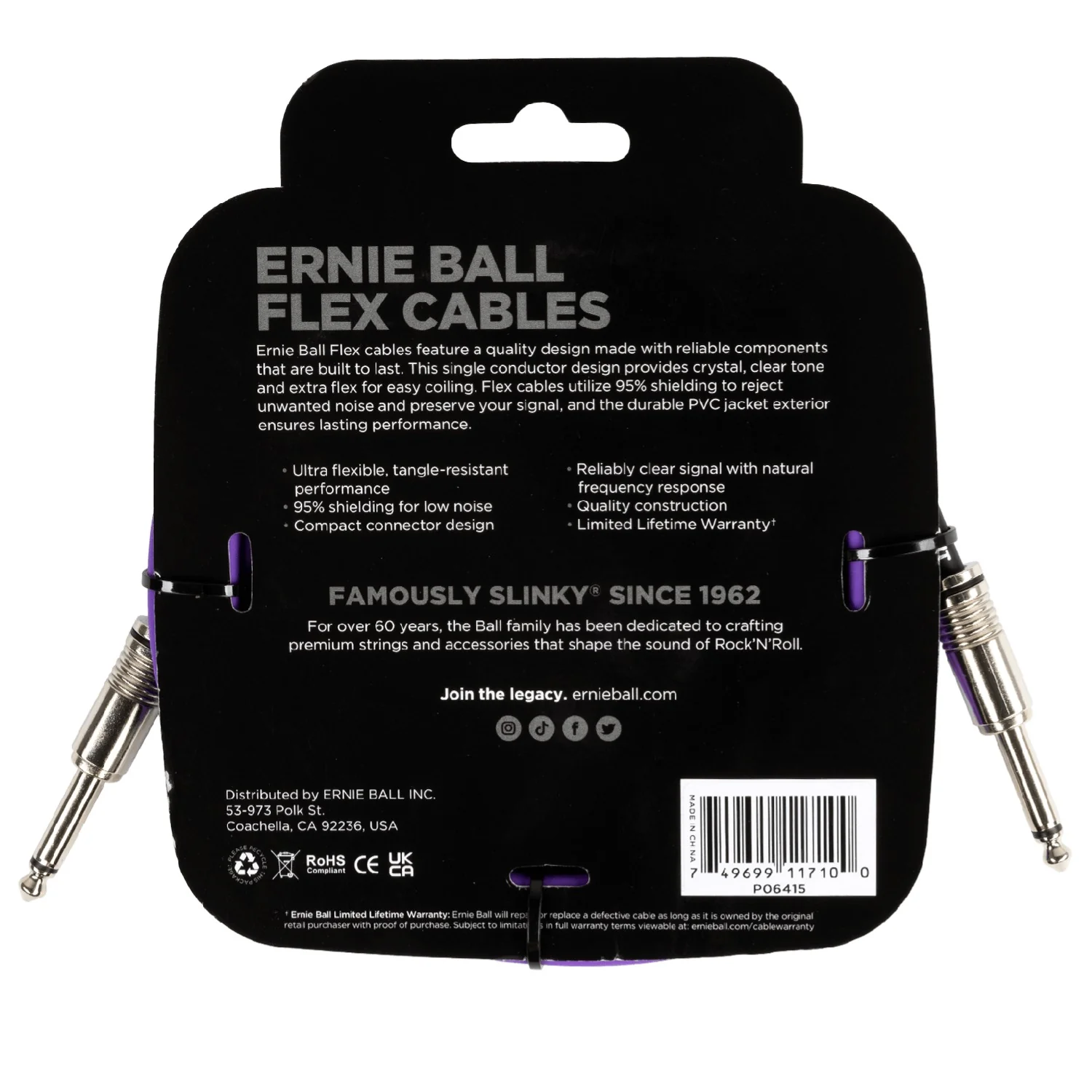 Ernie Ball 10FT Flex 1/4" TS Male Straight to Same Instrument Cable - Image 4