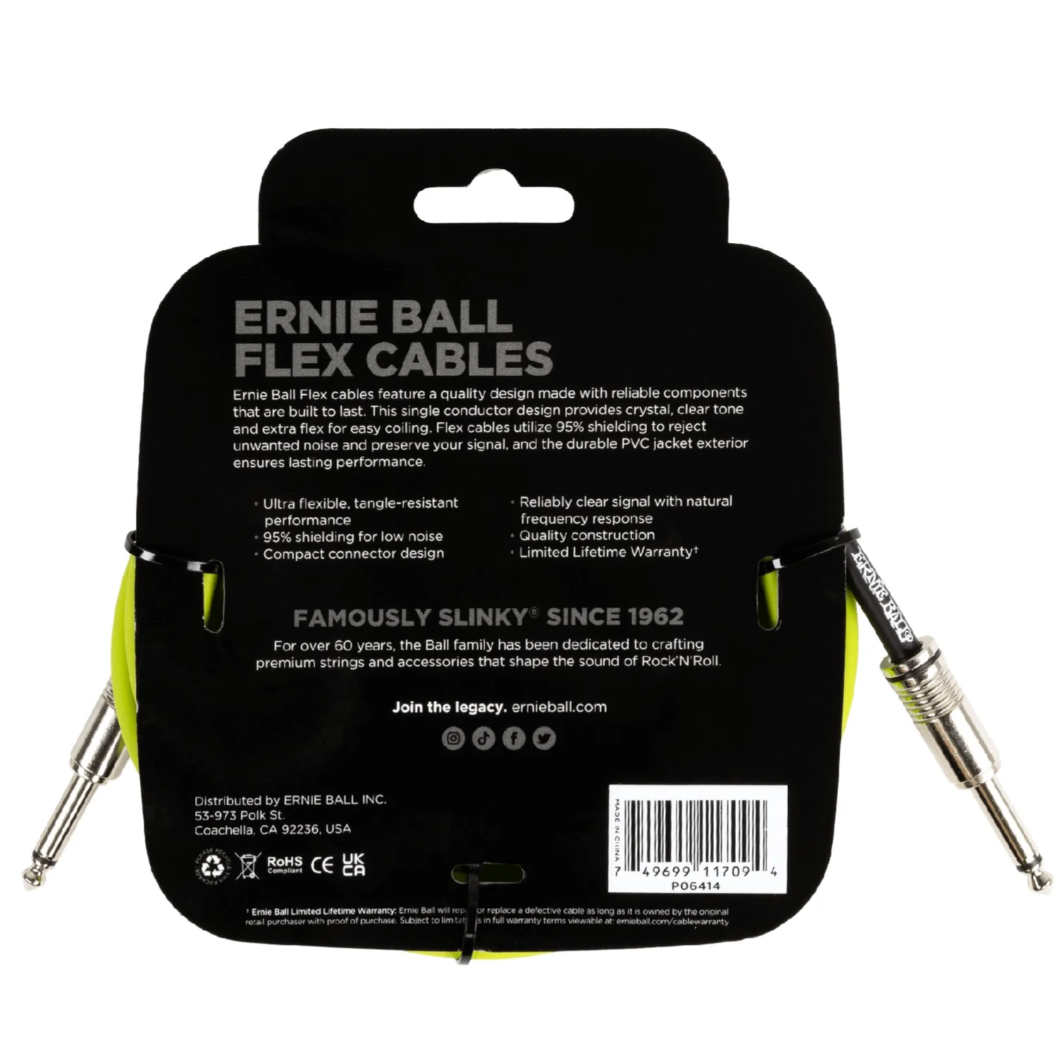 Ernie Ball 10FT Flex 1/4" TS Male Straight to Same Instrument Cable - Image 8