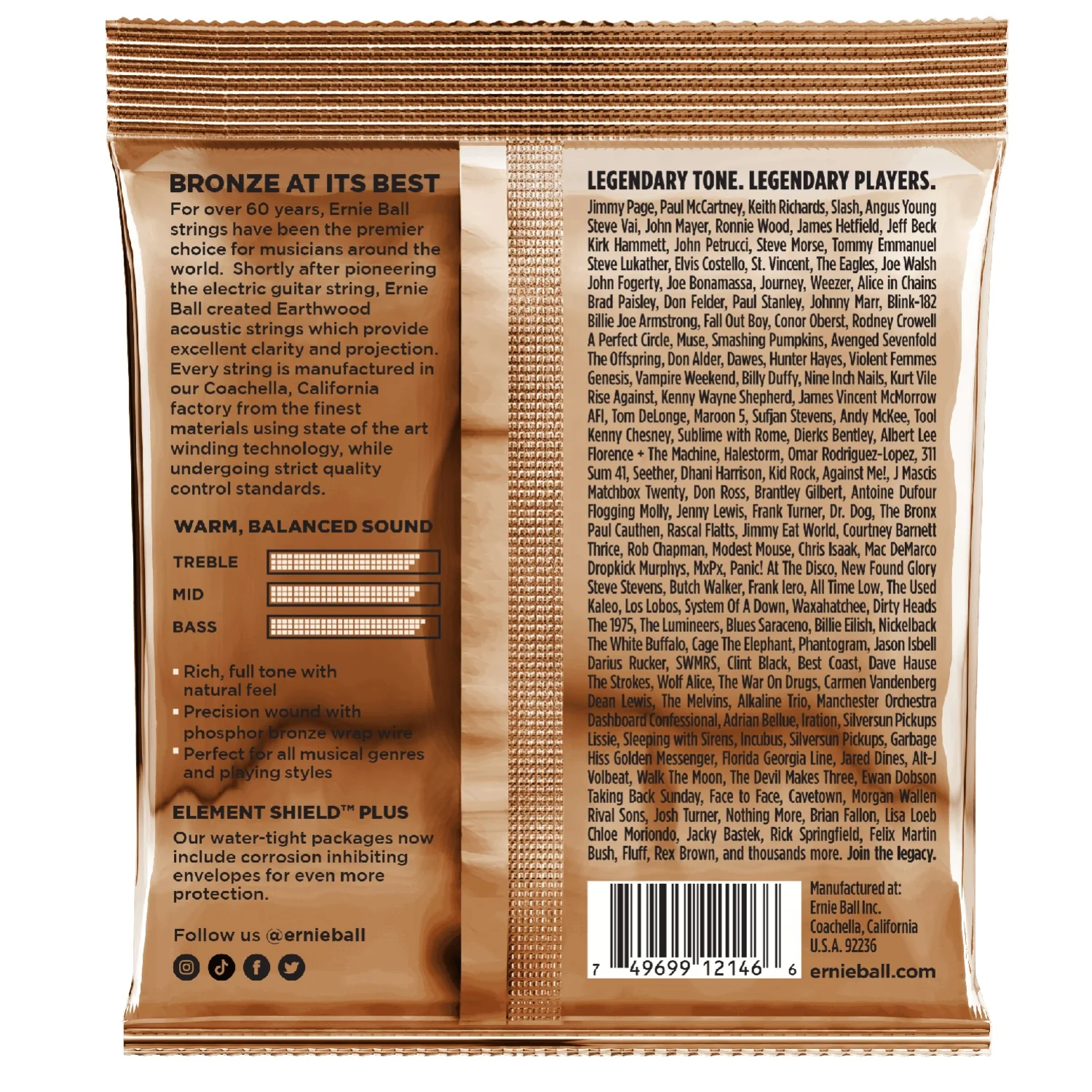Ernie Ball 2146 Medium Light Earthwood Phosphor Bronze Acoustic Strings - .012-.054 - Image 2