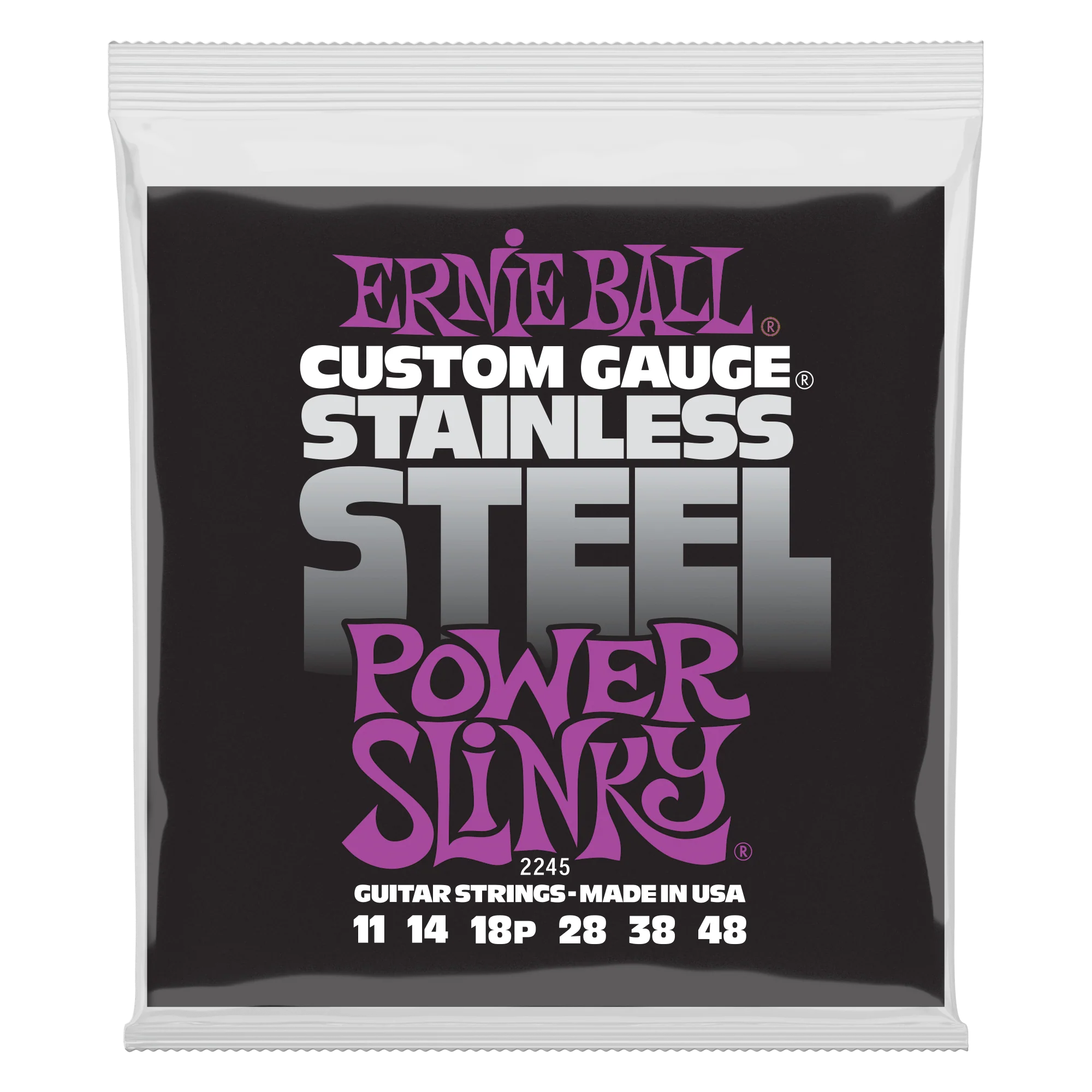 Ernie Ball 2245 Guitar Strings, Stainless Steel, Power Slinky