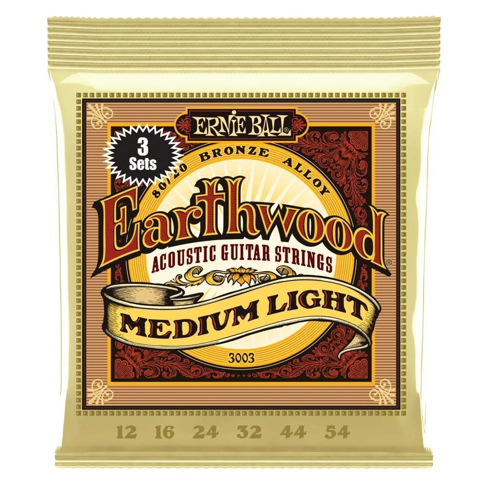 Ernie Ball 3003 Earthwood 80/20 Bronze Acoustic Guitar Strings - Medium Light - 3 Pack - 12-54