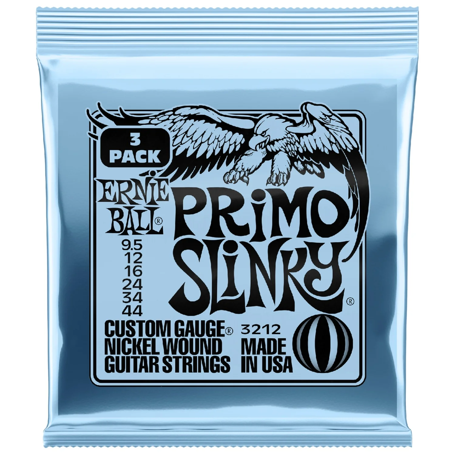 Ernie Ball 3212 Primo Slinky Nickel Wound Electric Guitar String 3 Pack - .9.5-.44