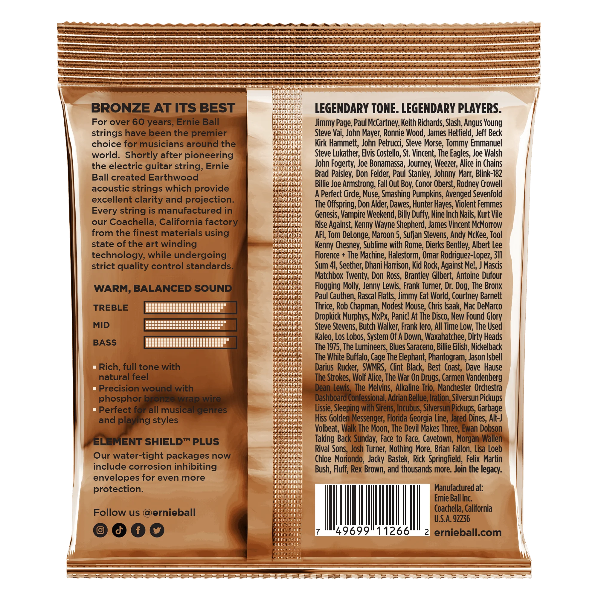 Ernie Ball 3548 Light Earthwood Phosphor Bronze Acoustic Guitar Strings 3 Pack - .11-.52 - Image 2