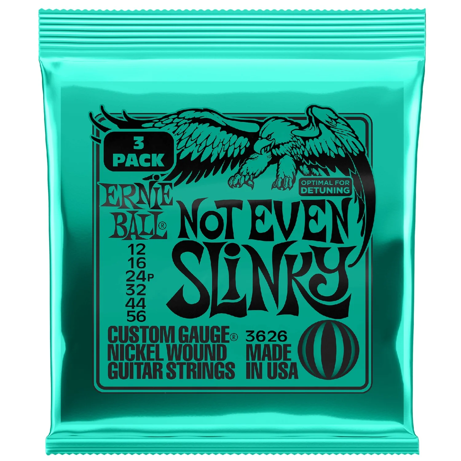 Ernie Ball 3626 Not Even Slinky Nickel Wound Electric Guitar Strings - Pack of 3 - .12-.56