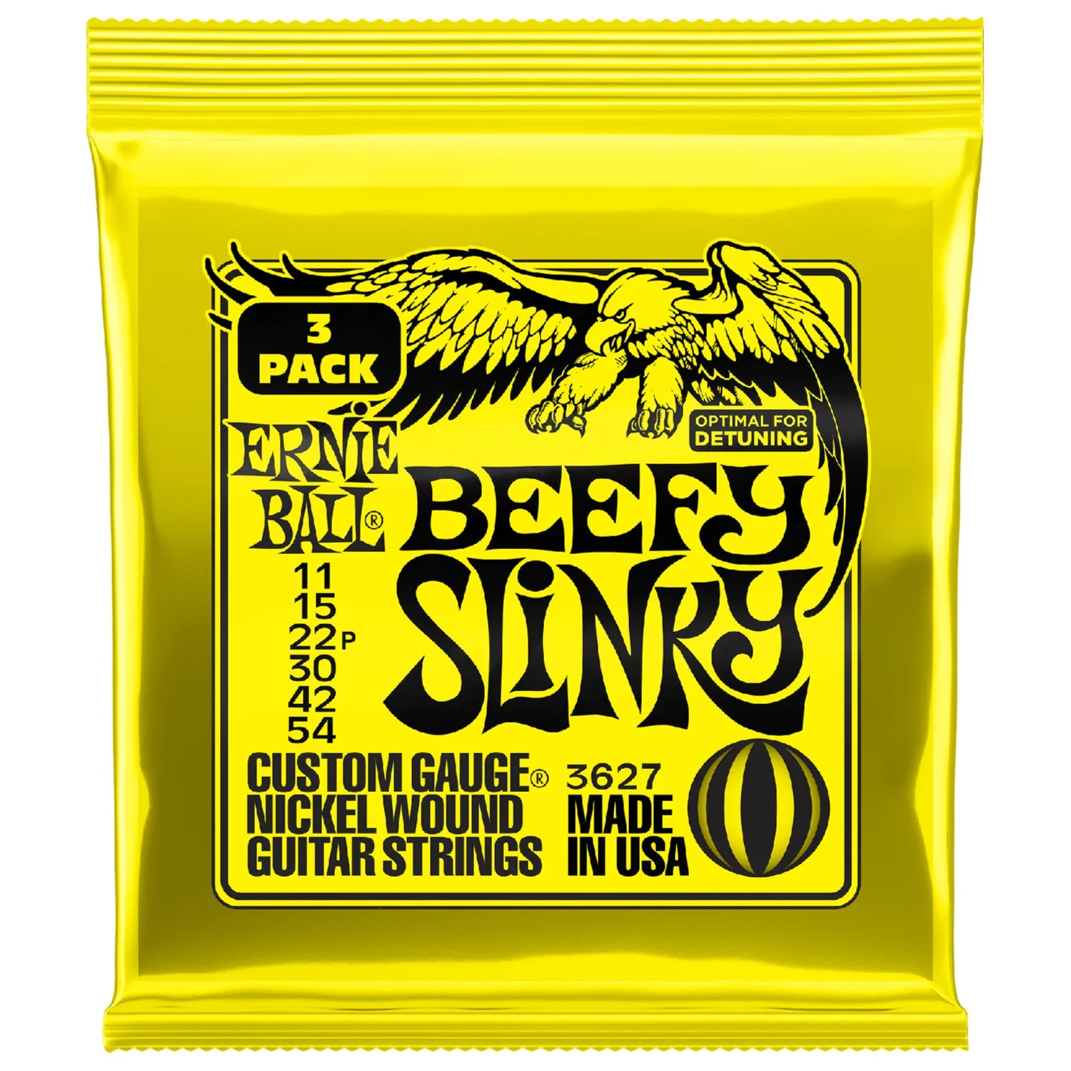 Ernie Ball 3627 Beefy Slinky Nickel Wound Electric Guitar Strings Pack of 3 - .11-.54