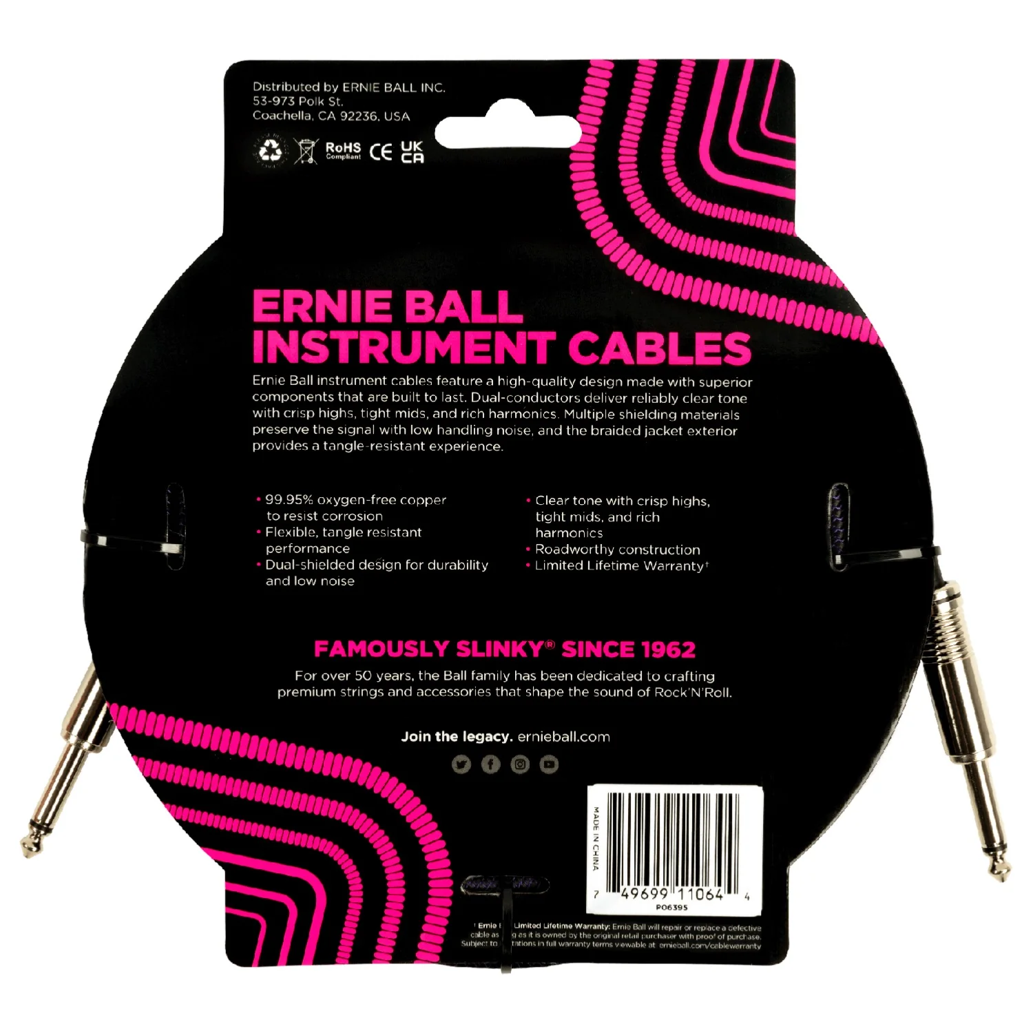 Ernie Ball 6395 18ft Braided Straight Instrument Cable - Purple Black - Image 2