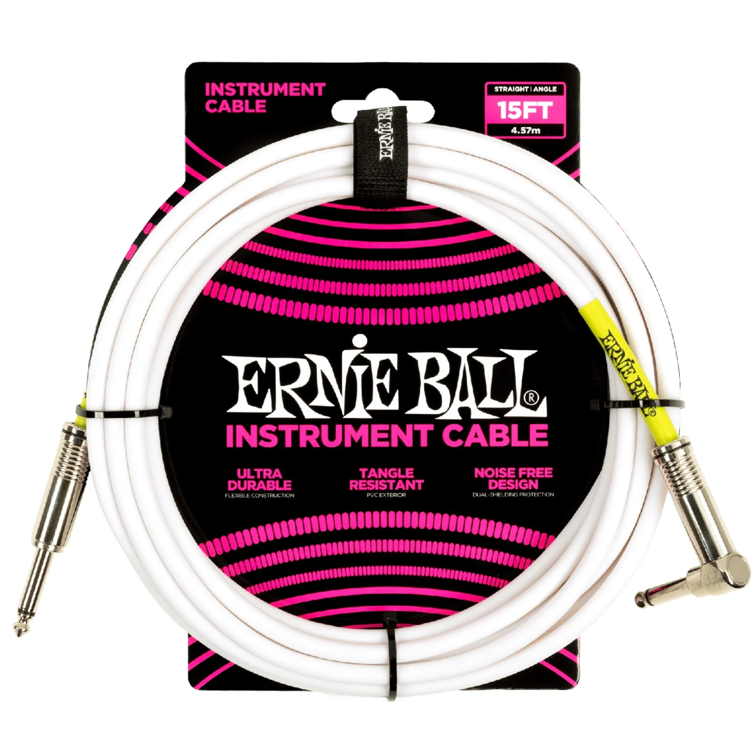 Ernie Ball 6400 15ft PVC Straight Angle Instrument Cable - White