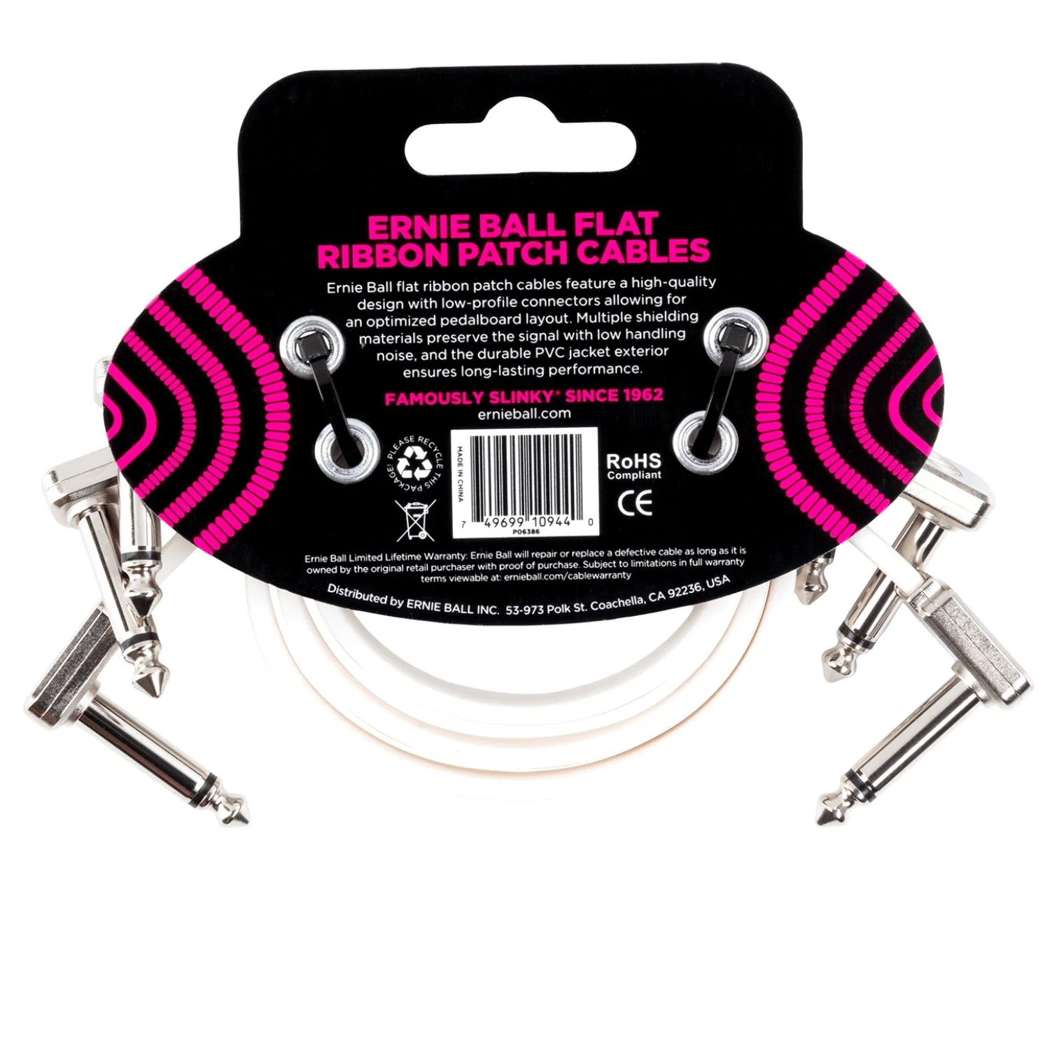 Ernie Ball Flat Ribbon Patch Cable - White Pack of 3 - Image 4