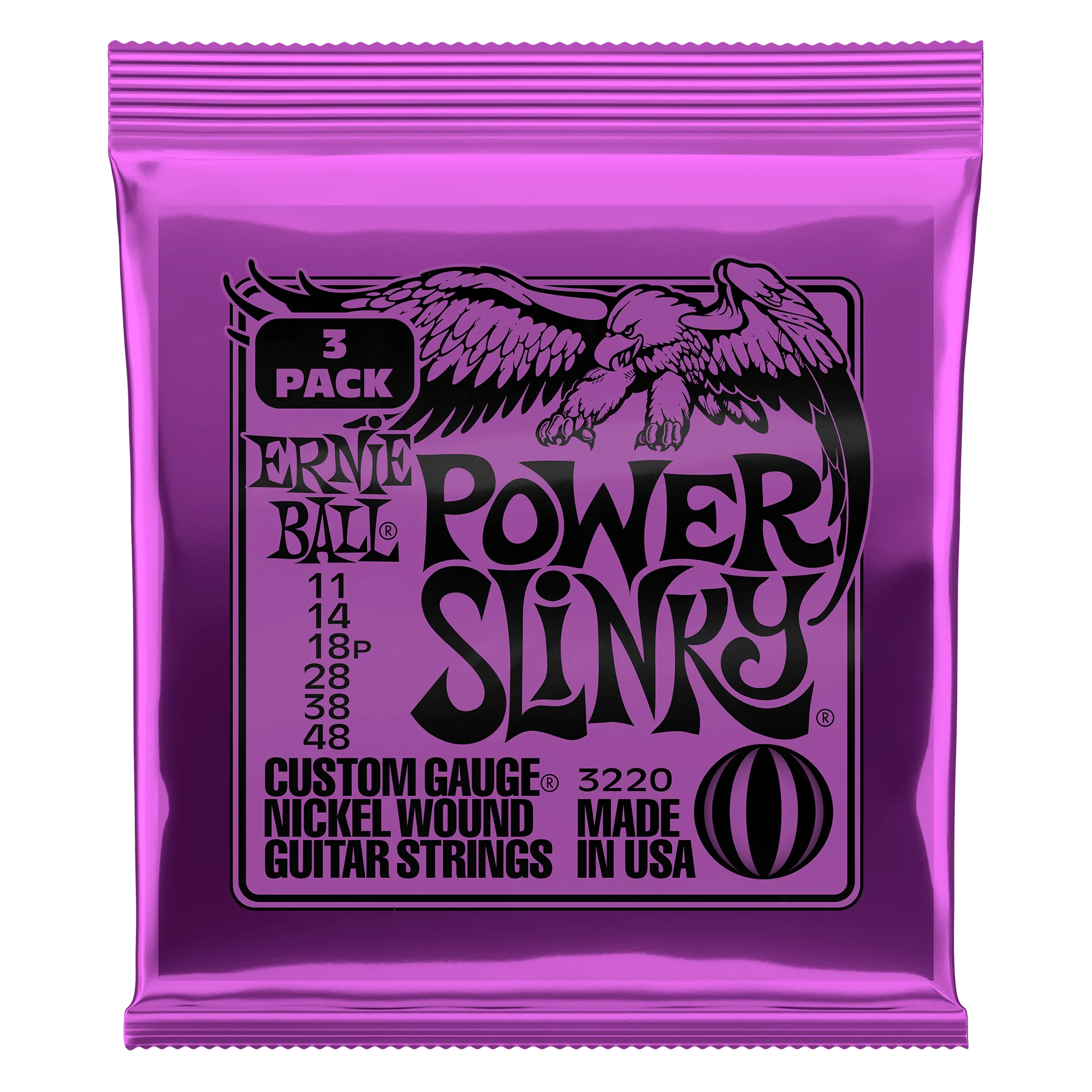 Ernie Ball Power Slinky Nickel Wound Electric Guitar Strings 3 Pack 11-48