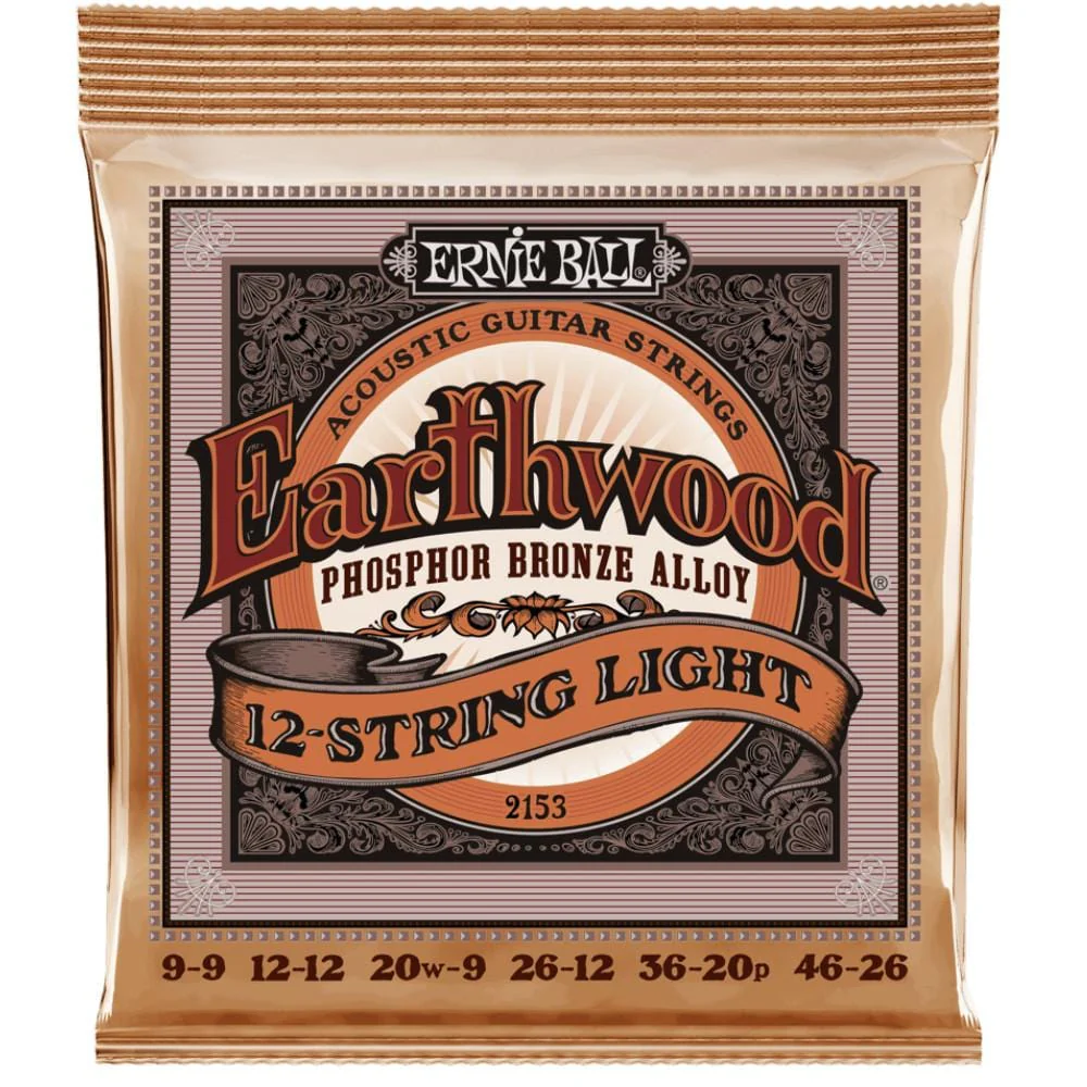 Ernie Ball 2153 12-String Light Earthwood Phosophor Bronze Acoustic Strings .009-.046
