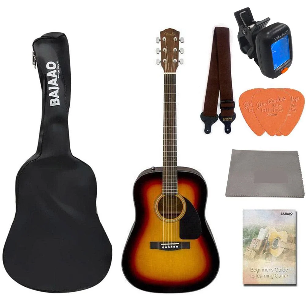 Fender CD 60 Dread V3 DS 6 String Acoustic Guitar Bundle with Dust Cover, Tuner, Cloth, Strap, Picks & Ebook - Image 17