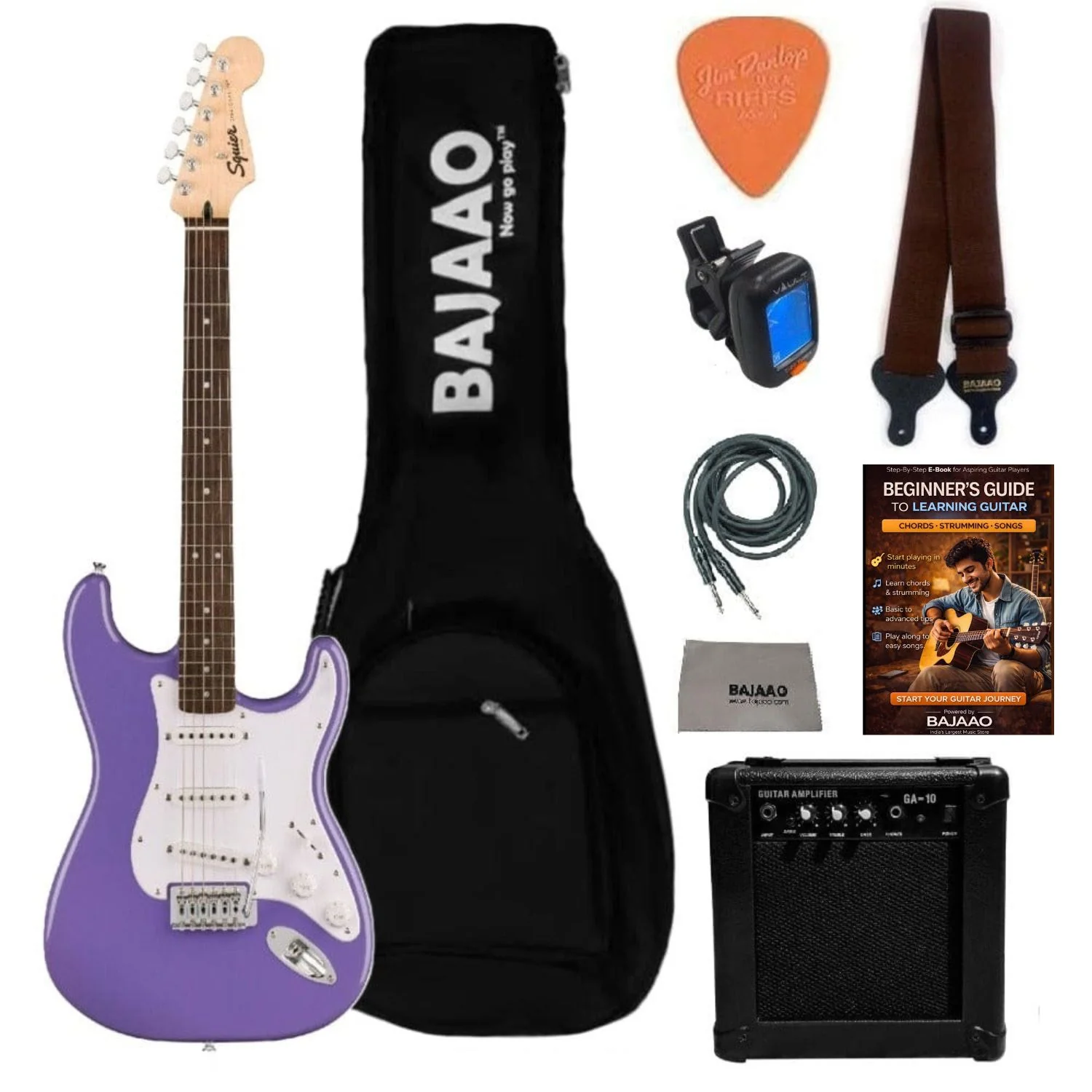 Fender Squier Sonic Stratocaster Electric Guitar Pro Bundle with Amplifier, Gigbag, Tuner, Strap, Picks, Cable, Polishing Cloth & Ebook - Image 19