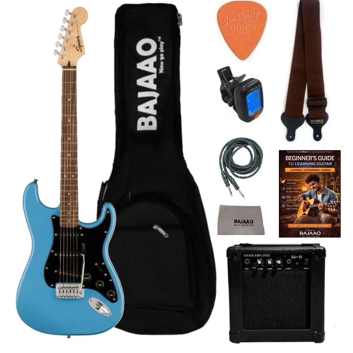Fender Squier Sonic Stratocaster Electric Guitar Pro Bundle with Amplifier, Gigbag, Tuner, Strap, Picks, Cable, Polishing Cloth & Ebook - Image 7