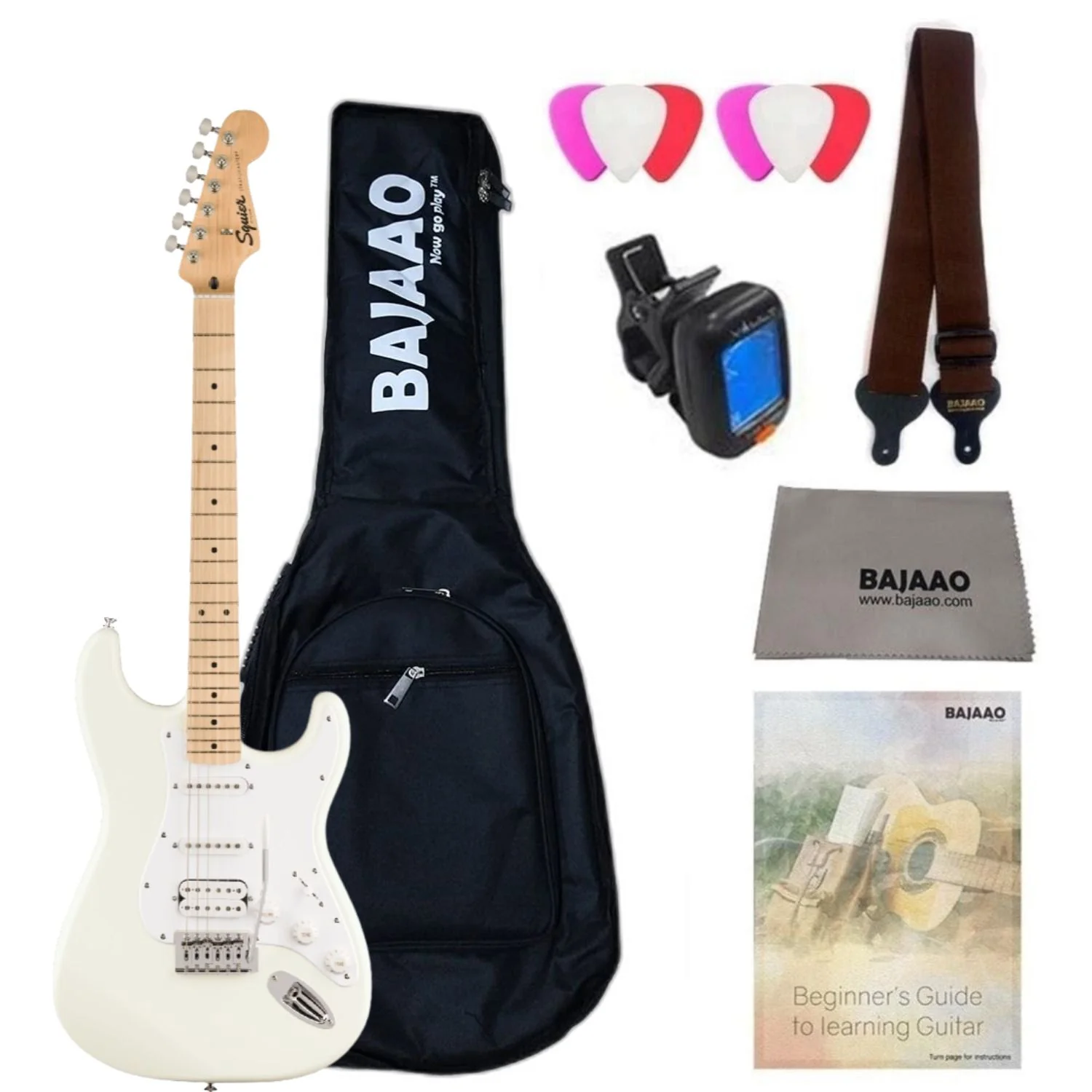 Fender Squier Sonic Stratocaster Electric Guitar with Bag,Polishing Cloth, Strap, Tuner, Pick and Ebook - Image 56