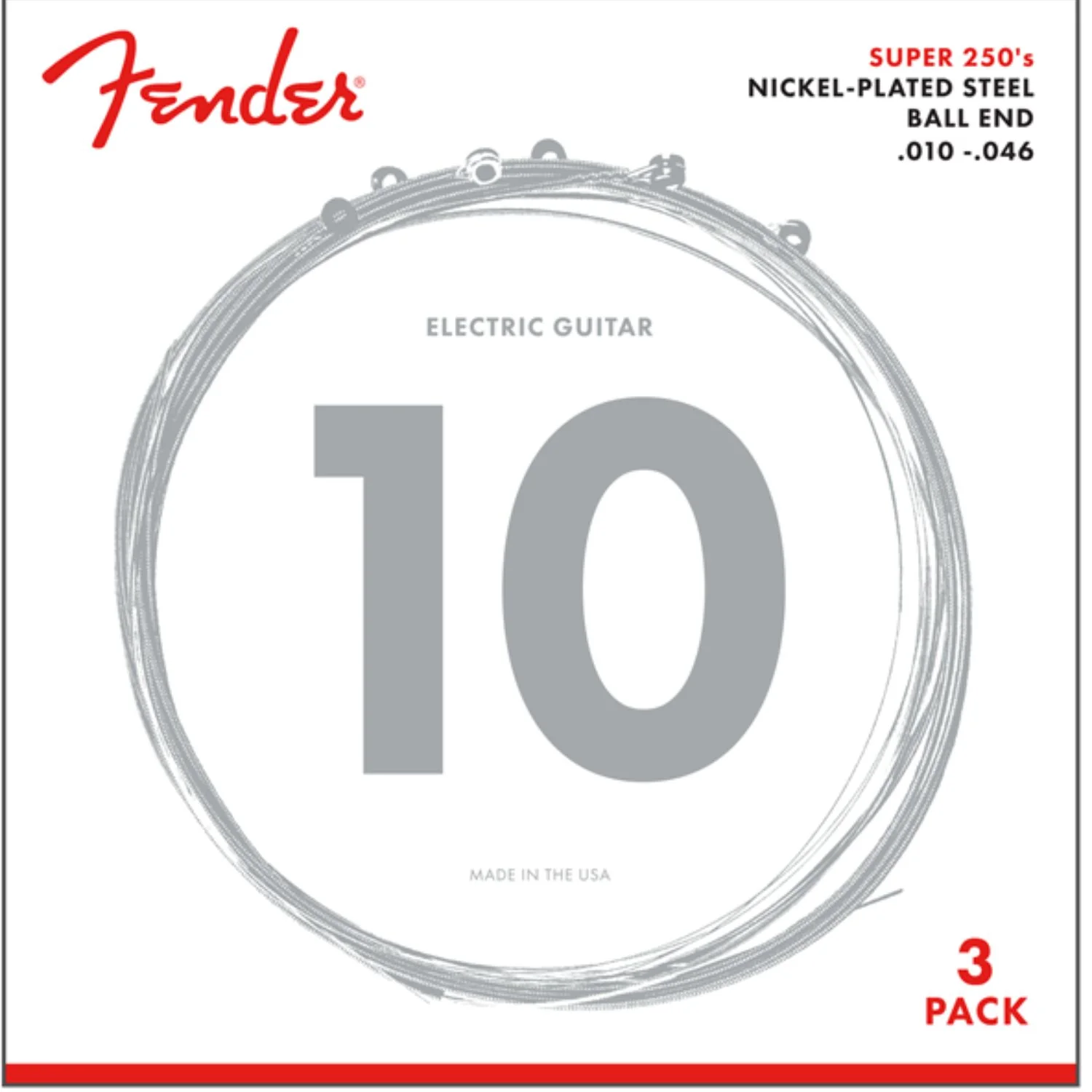 Fender Super 250's Nickel Plated Steel Electric Guitar Strings - Pack of 3