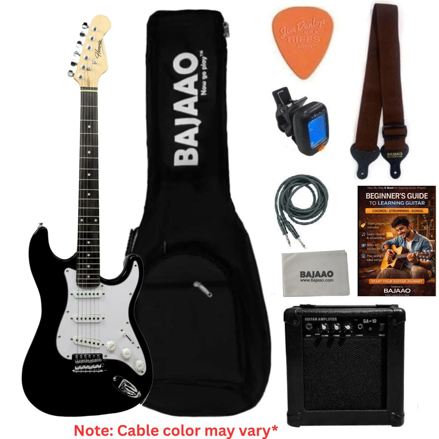 Henrix ST 6 String Strat Style Electric Guitar with Amplifier, Gigbag, Tuner, Strap, Picks, Polishing Cloth, Cable & E-Book
