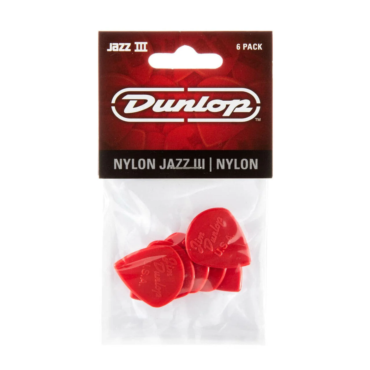 Dunlop 47R3N Jazz III Stiffo Nylon Guitar Pick- Pack of 6
