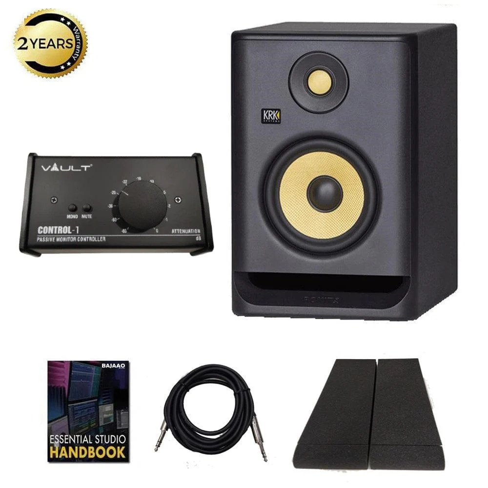 KRK ROKIT 5 G4 5inch Powered Studio Monitor Speaker with Controller, Isolation Pads, Cables, and Ebook - Single Unit