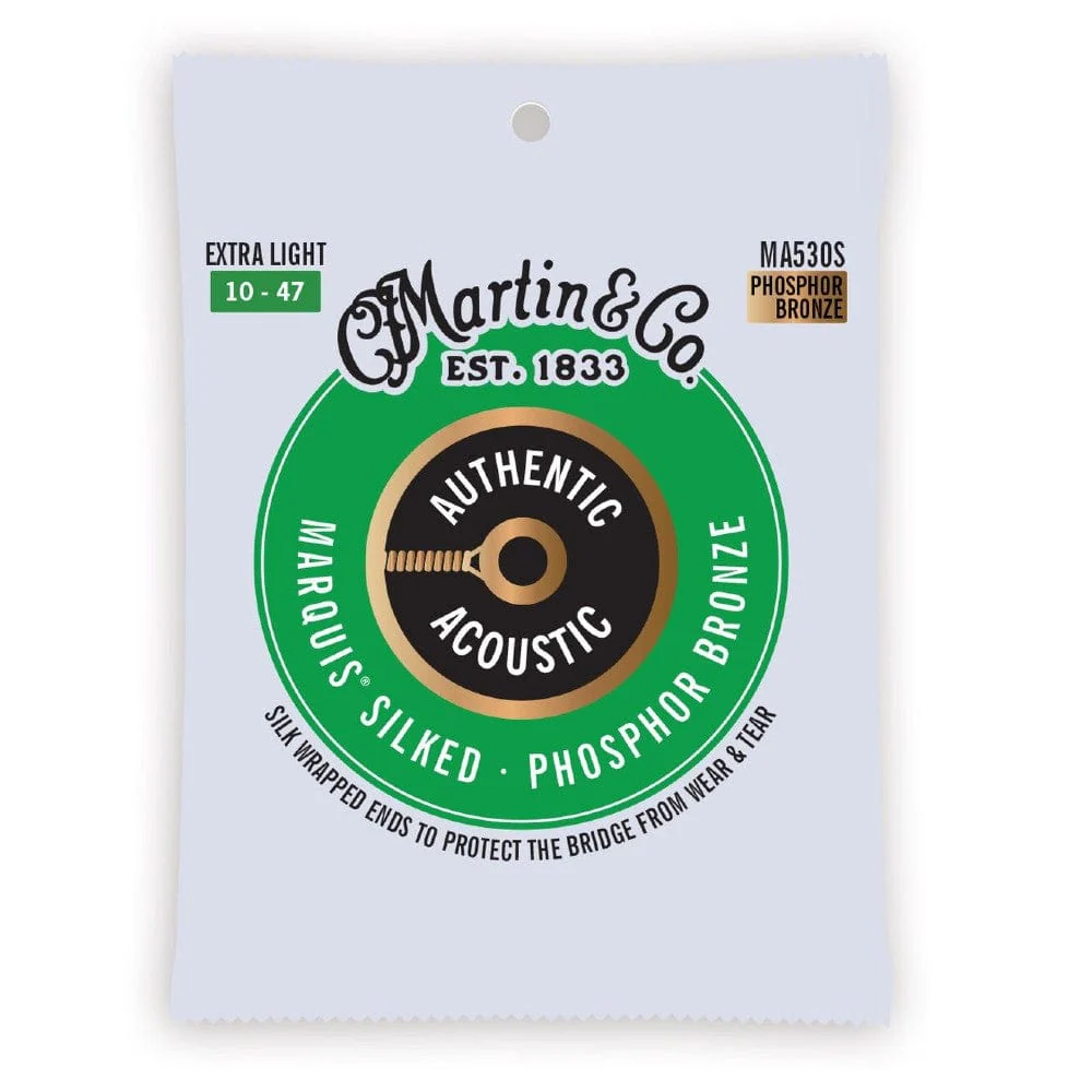 Martin MA530S Marquis Silked Phosphor Bronze Extra Light Authentic Acoustic Guitar Strings - 10-47