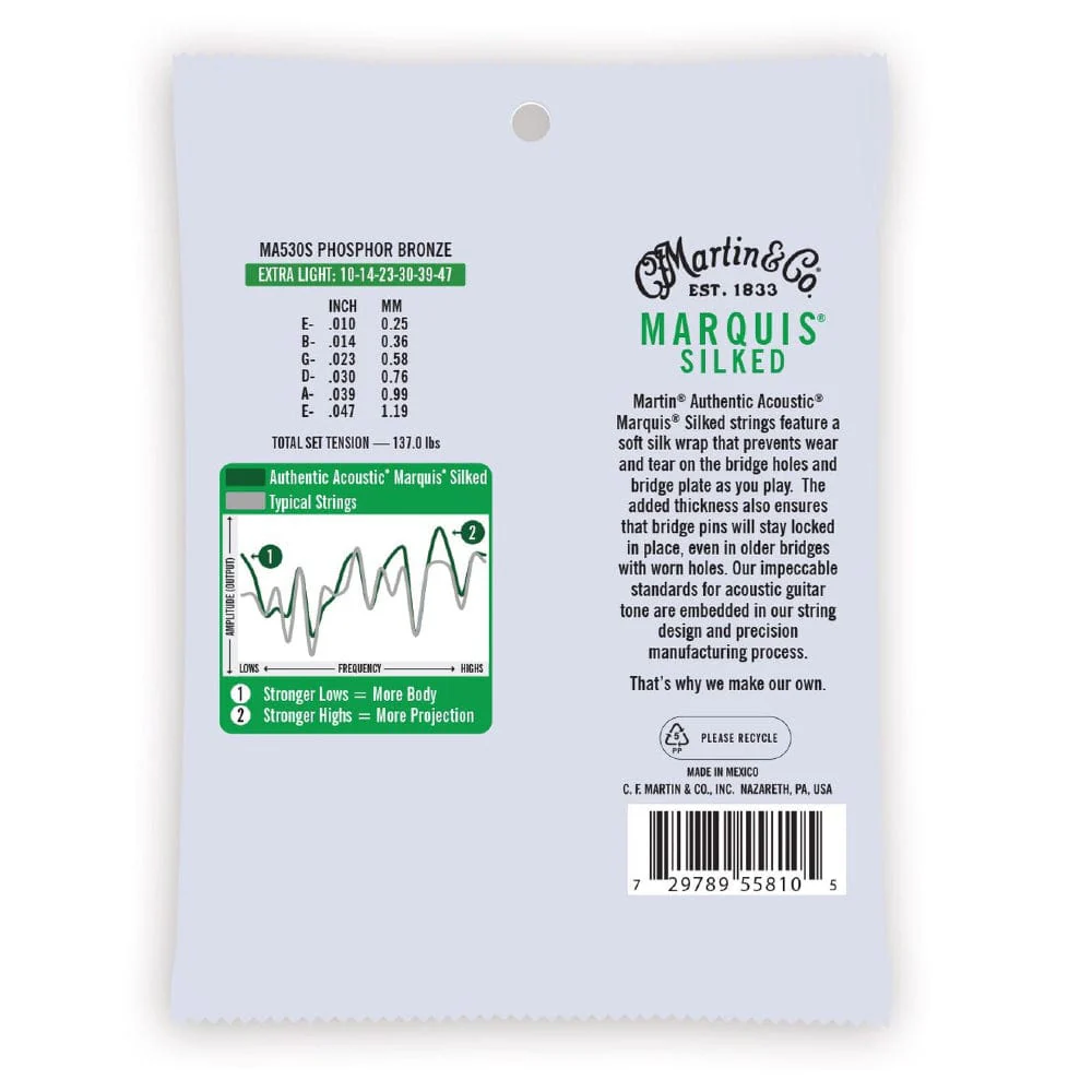 Martin MA530S Marquis Silked Phosphor Bronze Extra Light Authentic Acoustic Guitar Strings - 10-47 - Image 2