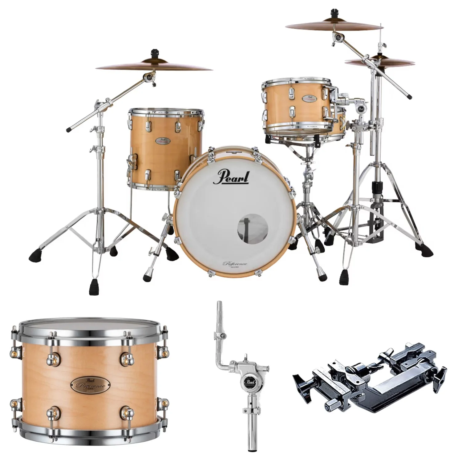 Pearl Reference1 RF1P924XESP-L/C 4 Piece Shell Pack Acoustic Drum Kit with Snare Drum, Adapter Long and Tom Holder Arm