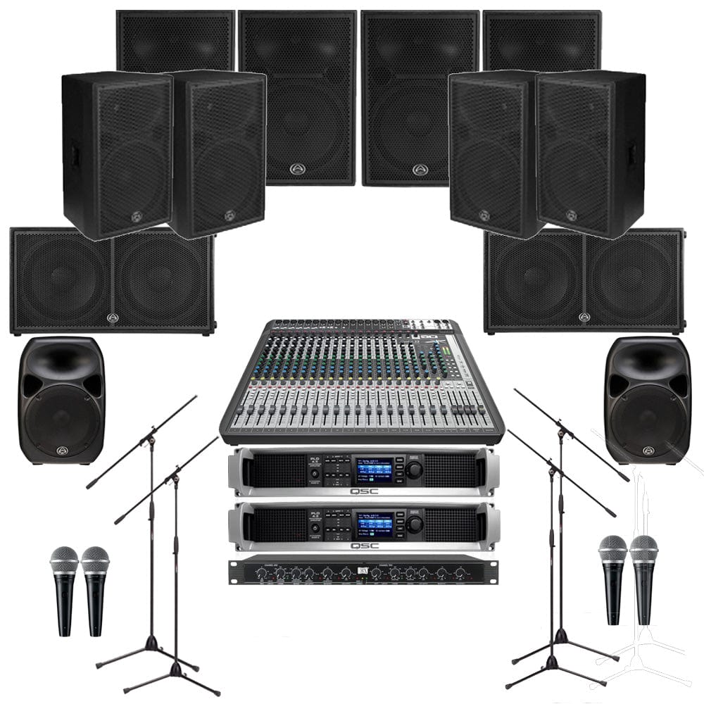 Pub Sound System with 8xWharfedale Delta 15 Wall Mount Loudspeakers, 2xSubwoofer, Crossover, Mixer, Mics, Monitors & Power Amp
