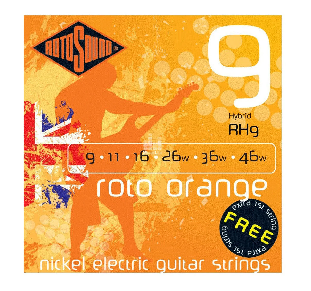 Rotosound RH9 Roto Orange Hybrid Nickel Electric Guitar Strings - 09-46