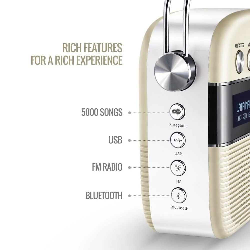 Saregama Carvaan Hindi Portable Digital Audio Player With 5000 Pre-Loaded Hindi Songs- Porcelain White - Image 2