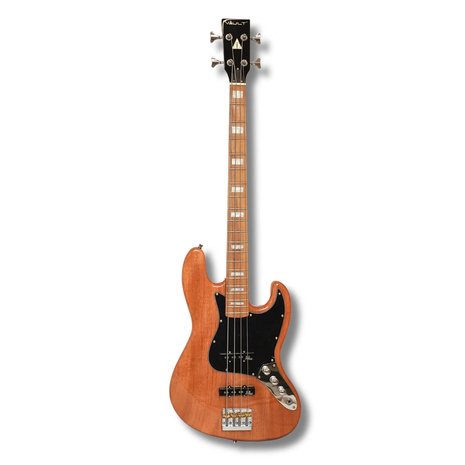 Vault Artisan JB 4-String Bass Guitar with Wilkinson Pickups – Roasted Maple Neck & Fingerboard, Fixed Bridge with Brass Saddle, Full Solid Mahogany Body, Natural Gloss Finish
